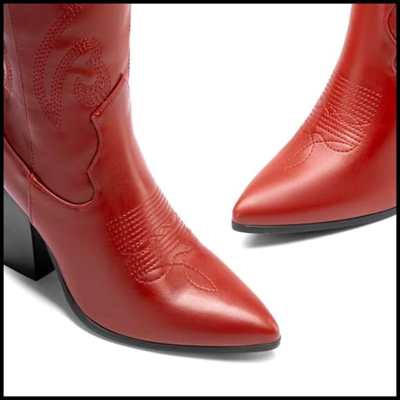 Knee High Cowboy Boots with Chunky Heel, Embroidered Western Style - Picture 5 of 7